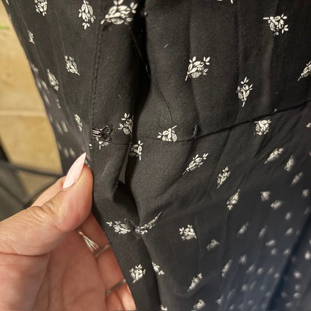 Lauren Ralph Lauren Black Silk Button-Up Dress with White Floral Print – Approx. Size 4/6