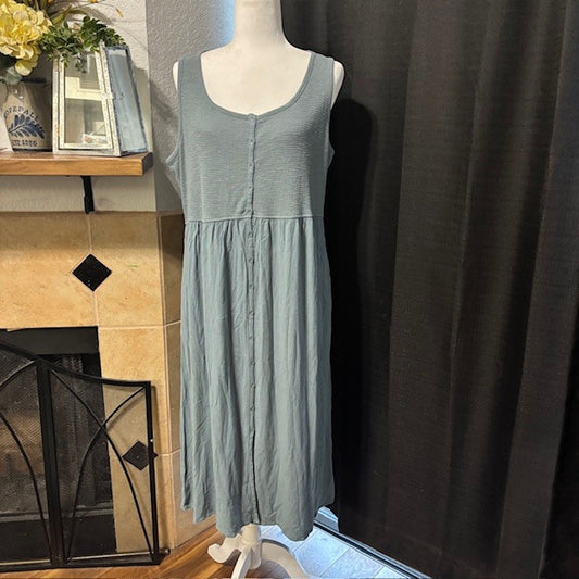 Frye Blue Midi Dress – Scoop Neck Button Front Casual Summer Boho – Women’s XL