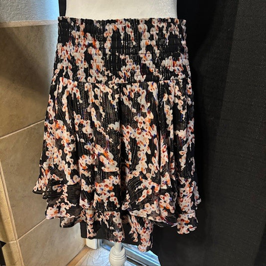 NWT A.L.C. Silk Metallic Pleated Skirt – Black Abstract Print – Women’s Size 8