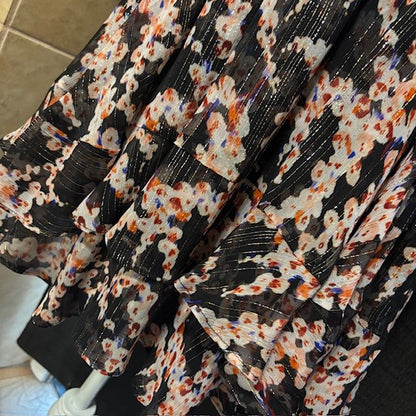 NWT A.L.C. Silk Metallic Pleated Skirt – Black Abstract Print – Women’s Size 8