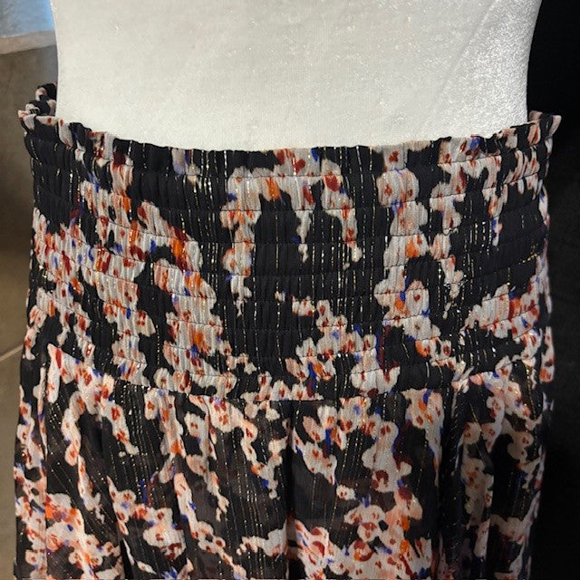 NWT A.L.C. Silk Metallic Pleated Skirt – Black Abstract Print – Women’s Size 8
