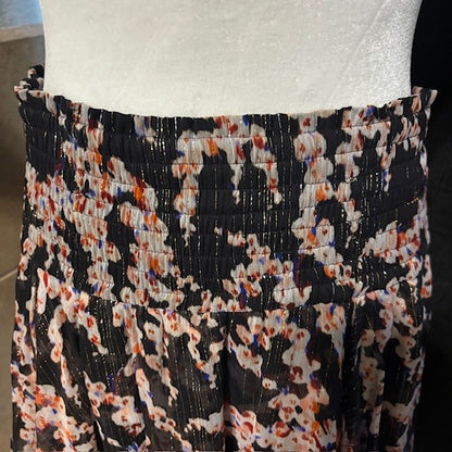 NWT A.L.C. Silk Metallic Pleated Skirt – Black Abstract Print – Women’s Size 8