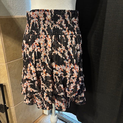 NWT A.L.C. Silk Metallic Pleated Skirt – Black Abstract Print – Women’s Size 8