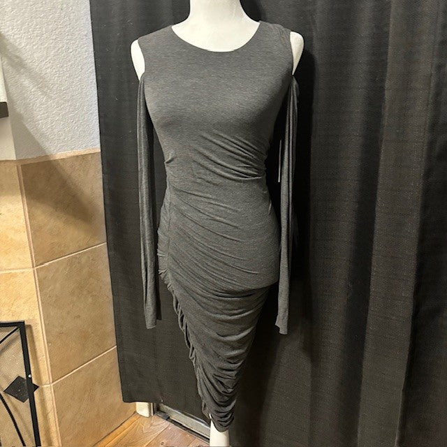 Bailey 44 Gray Ruched Bodycon Stretch Dress – Long Sleeve Size M (NWT)
