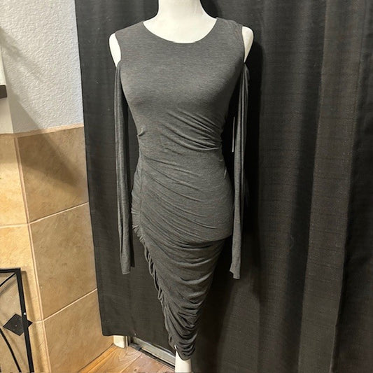Bailey 44 Gray Ruched Bodycon Stretch Dress – Long Sleeve Size M (NWT)