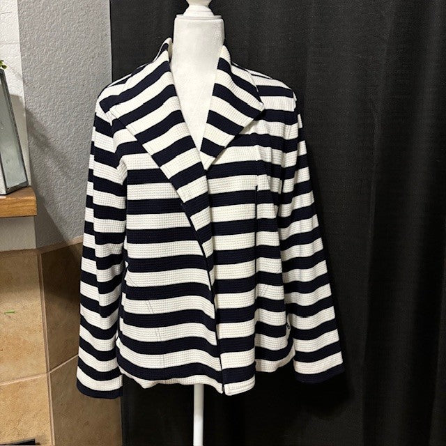 Talbots Women’s Striped Zip-Up Blazer – Navy & White Nautical Jacket Size L