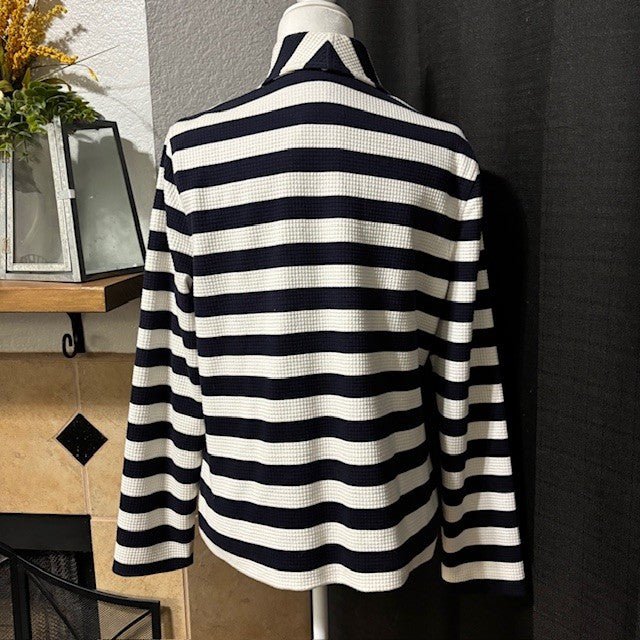 Talbots Women’s Striped Zip-Up Blazer – Navy & White Nautical Jacket Size L