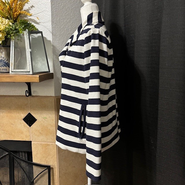 Talbots Women’s Striped Zip-Up Blazer – Navy & White Nautical Jacket Size L