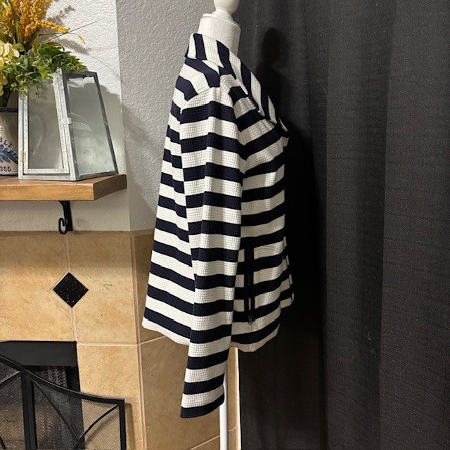 Talbots Women’s Striped Zip-Up Blazer – Navy & White Nautical Jacket Size L