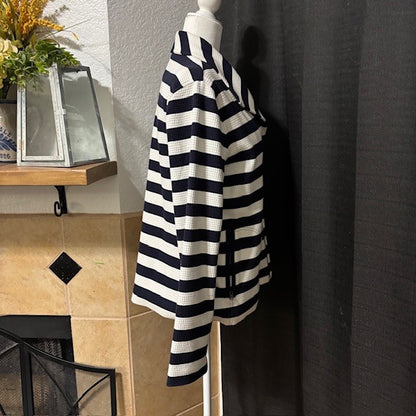 Talbots Women’s Striped Zip-Up Blazer – Navy & White Nautical Jacket Size L