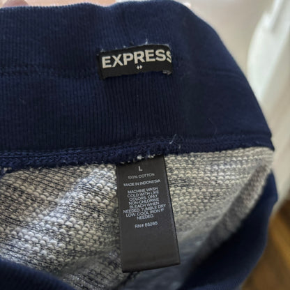 Express Women's Navy Blue Jogger Pants Size L – 100% Cotton Knit Sweatpants