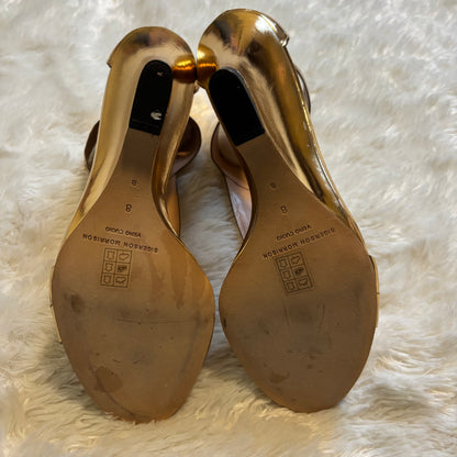 Sigerson Morrison Metallic Gold Wedge Sandals with Ankle Strap, Size 8