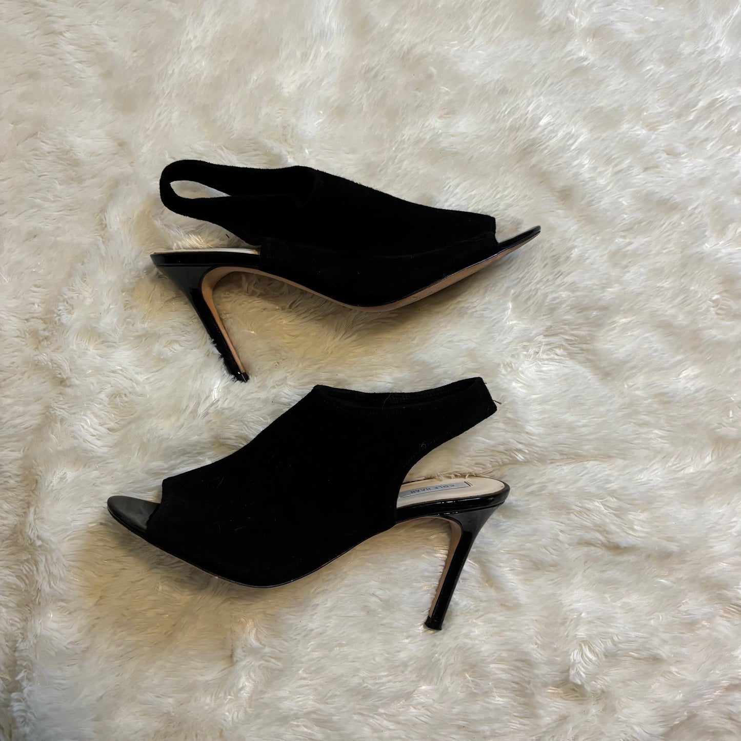 Cole Haan Black Suede Slingback Peep-Toe Stiletto Heels – Size 8