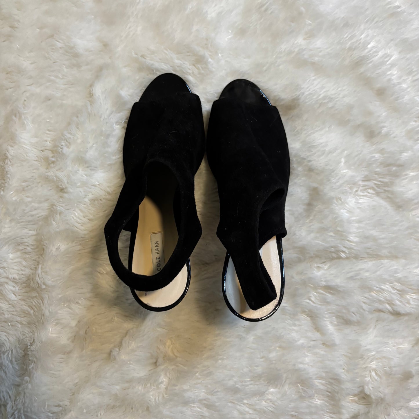 Cole Haan Black Suede Slingback Peep-Toe Stiletto Heels – Size 8