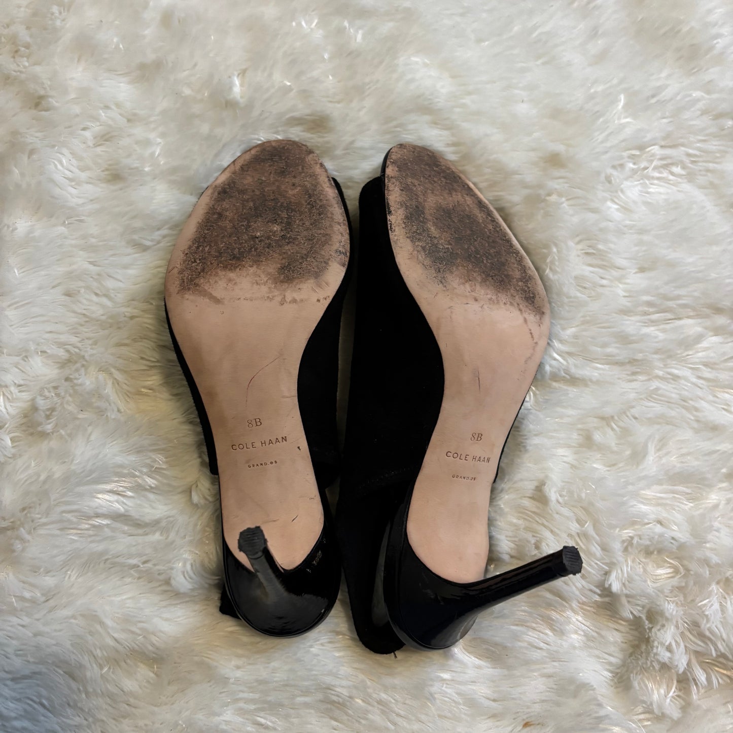 Cole Haan Black Suede Slingback Peep-Toe Stiletto Heels – Size 8