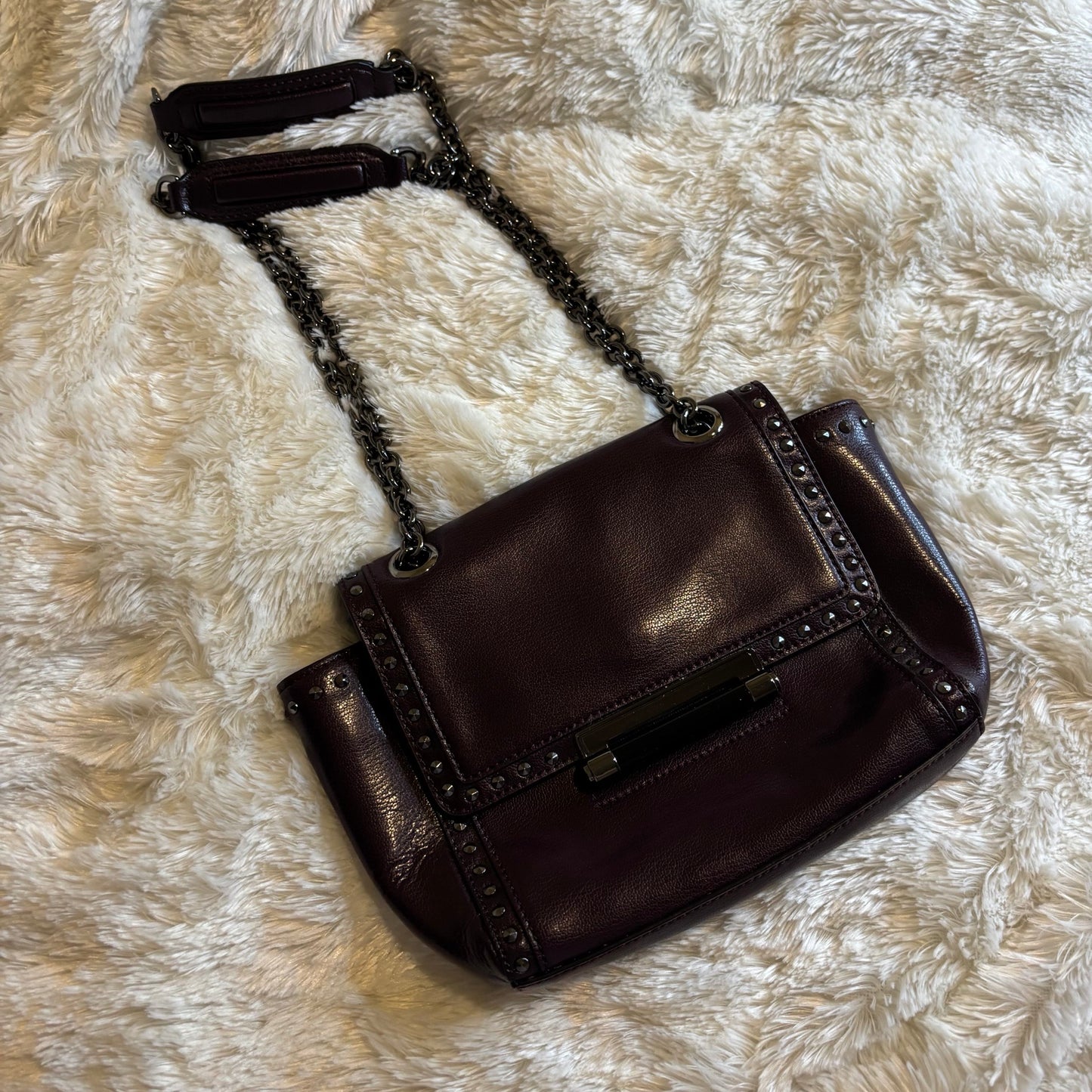 Diane von Furstenberg DVF Studded Leather Shoulder Bag with Chain Strap – Purple