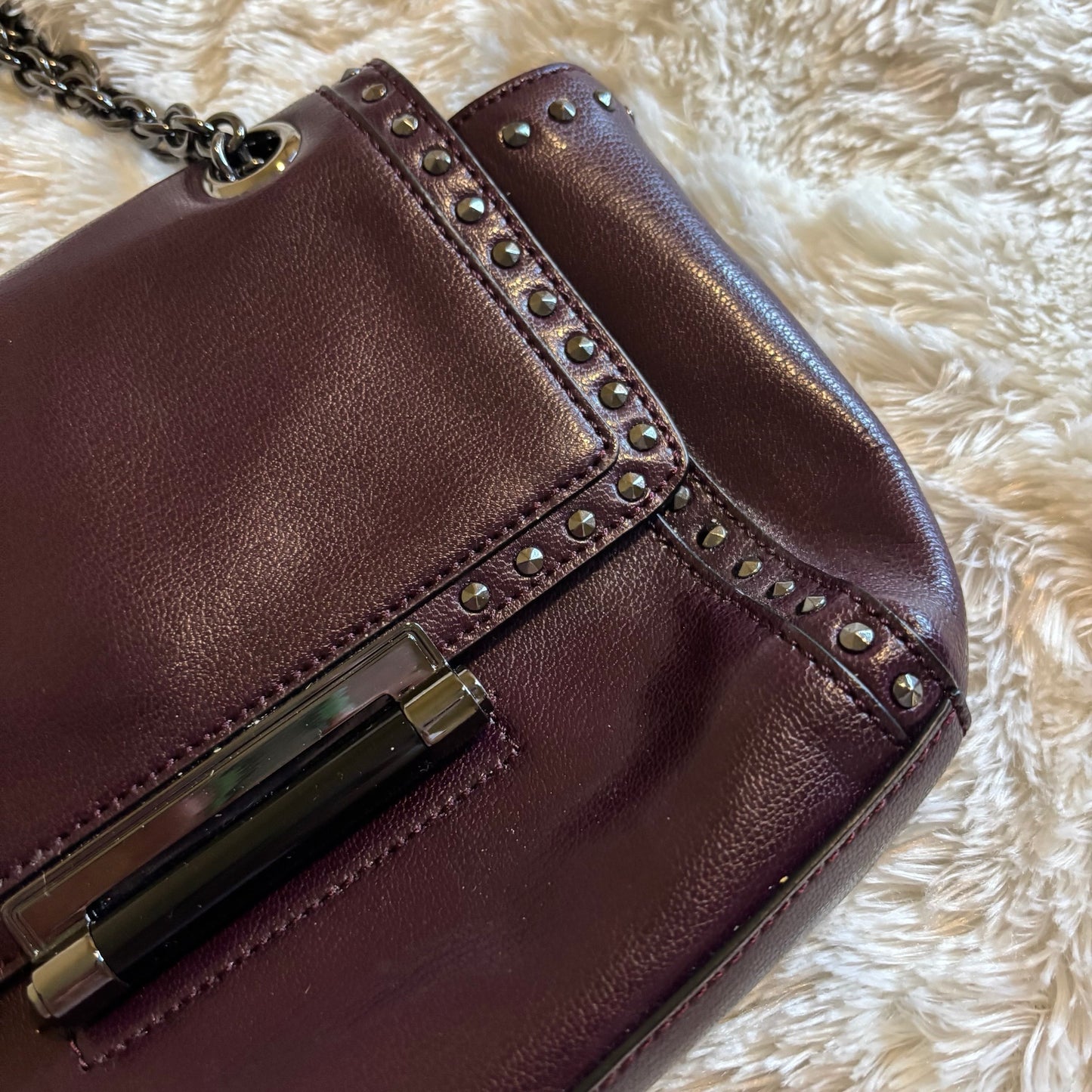 Diane von Furstenberg DVF Studded Leather Shoulder Bag with Chain Strap – Purple