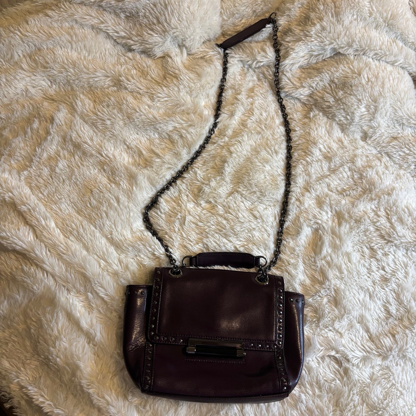 Diane von Furstenberg DVF Studded Leather Shoulder Bag with Chain Strap – Purple