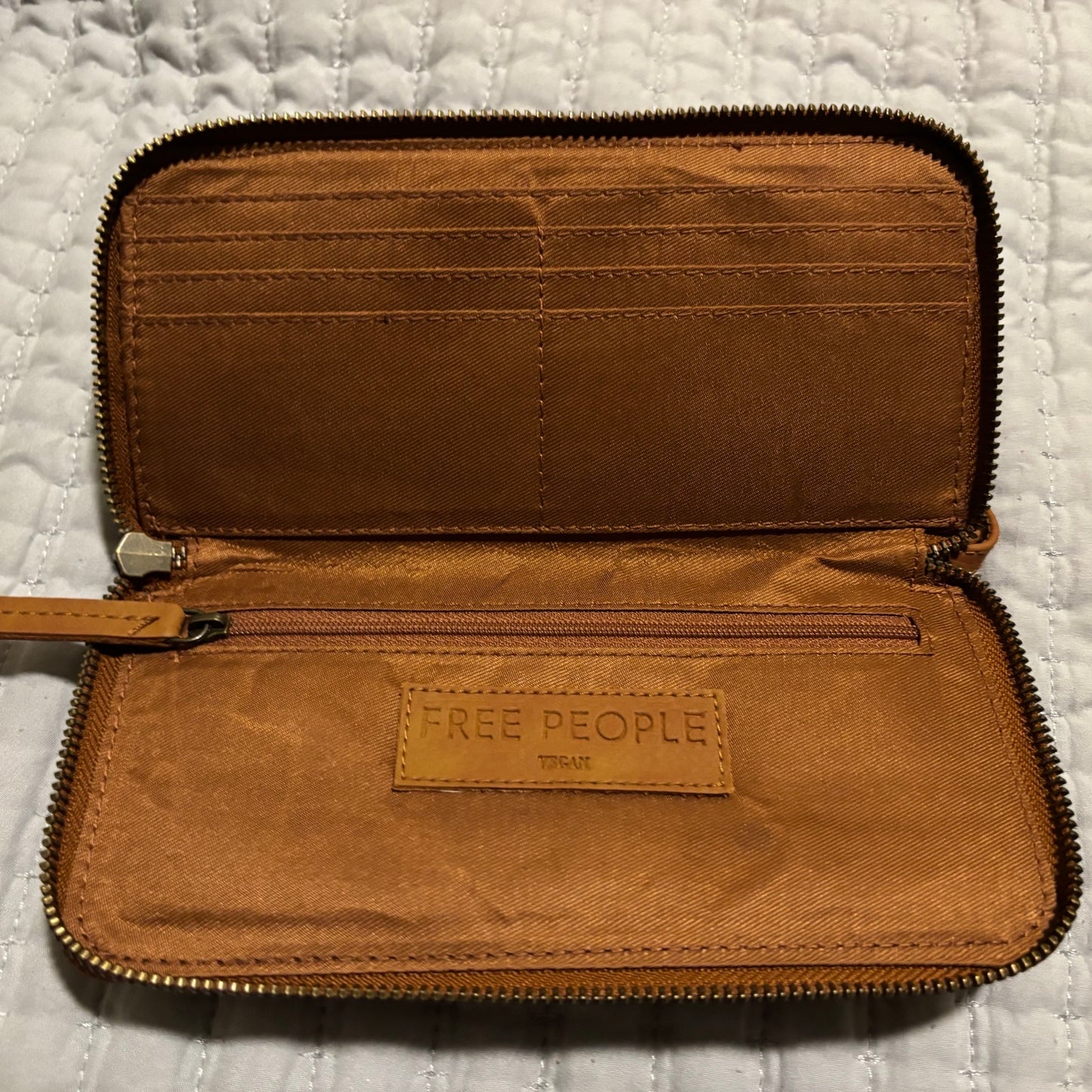 Free People Vegan Leather Wristlet Wallet – Distressed Brown Zip Around Clutch