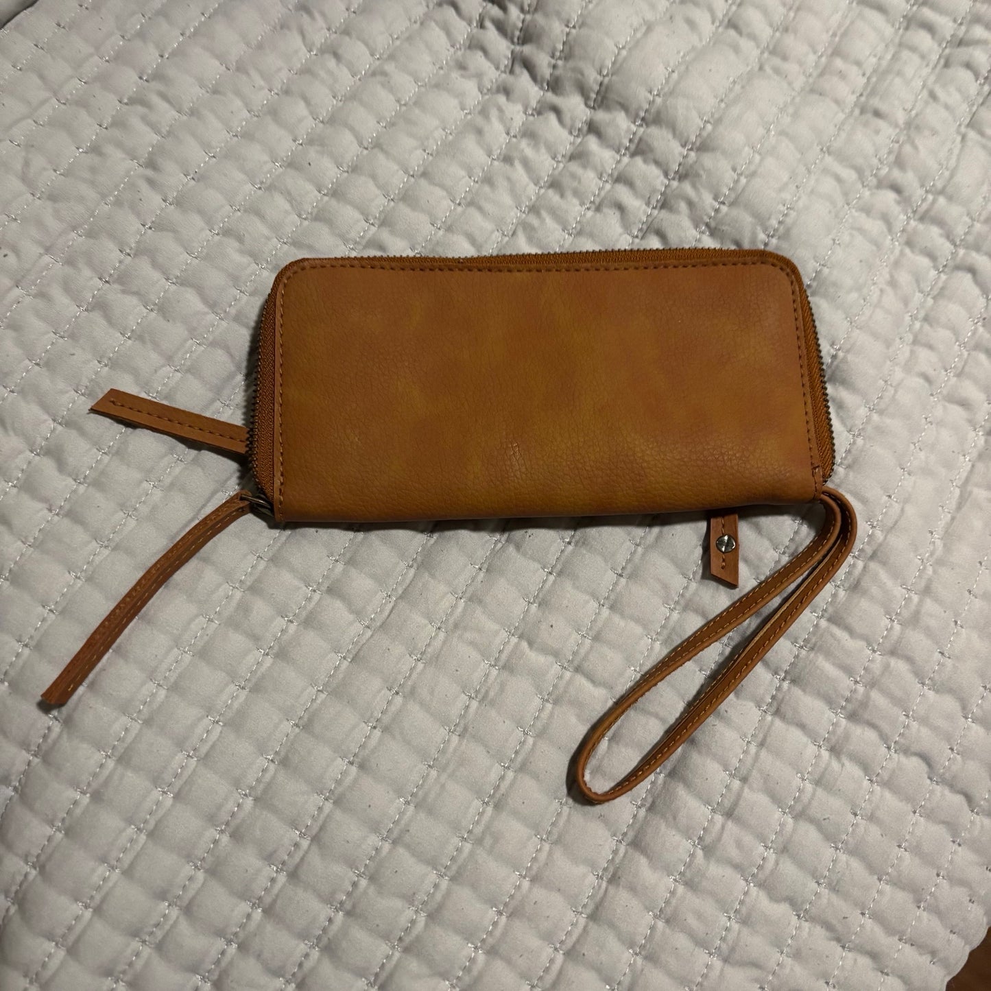 Free People Vegan Leather Wristlet Wallet – Distressed Brown Zip Around Clutch