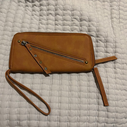 Free People Vegan Leather Wristlet Wallet – Distressed Brown Zip Around Clutch
