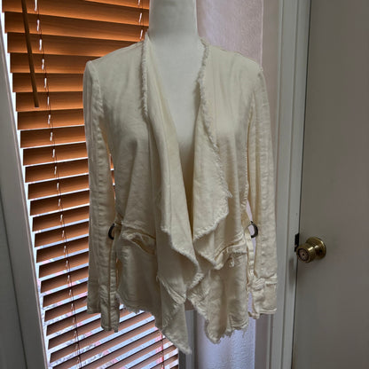 Free People Linen Blend Draped Open Front Jacket – Raw Hem – Size Small
