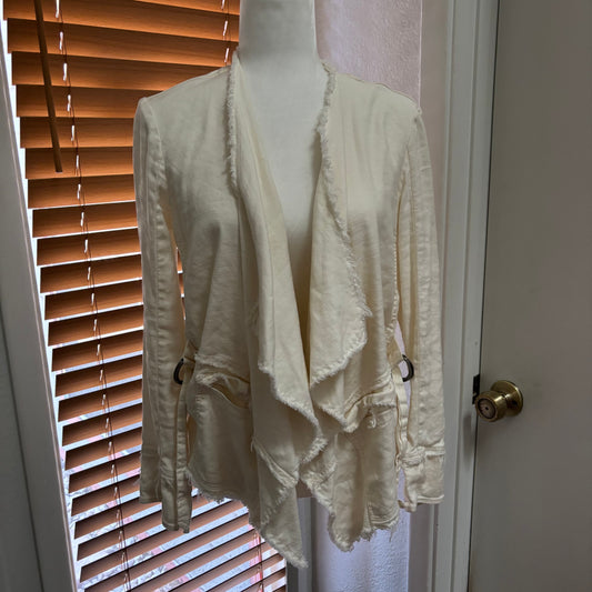 Free People Linen Blend Draped Open Front Jacket – Raw Hem – Size Small