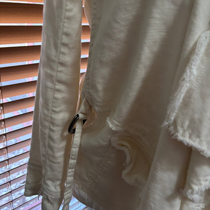 Free People Linen Blend Draped Open Front Jacket – Raw Hem – Size Small
