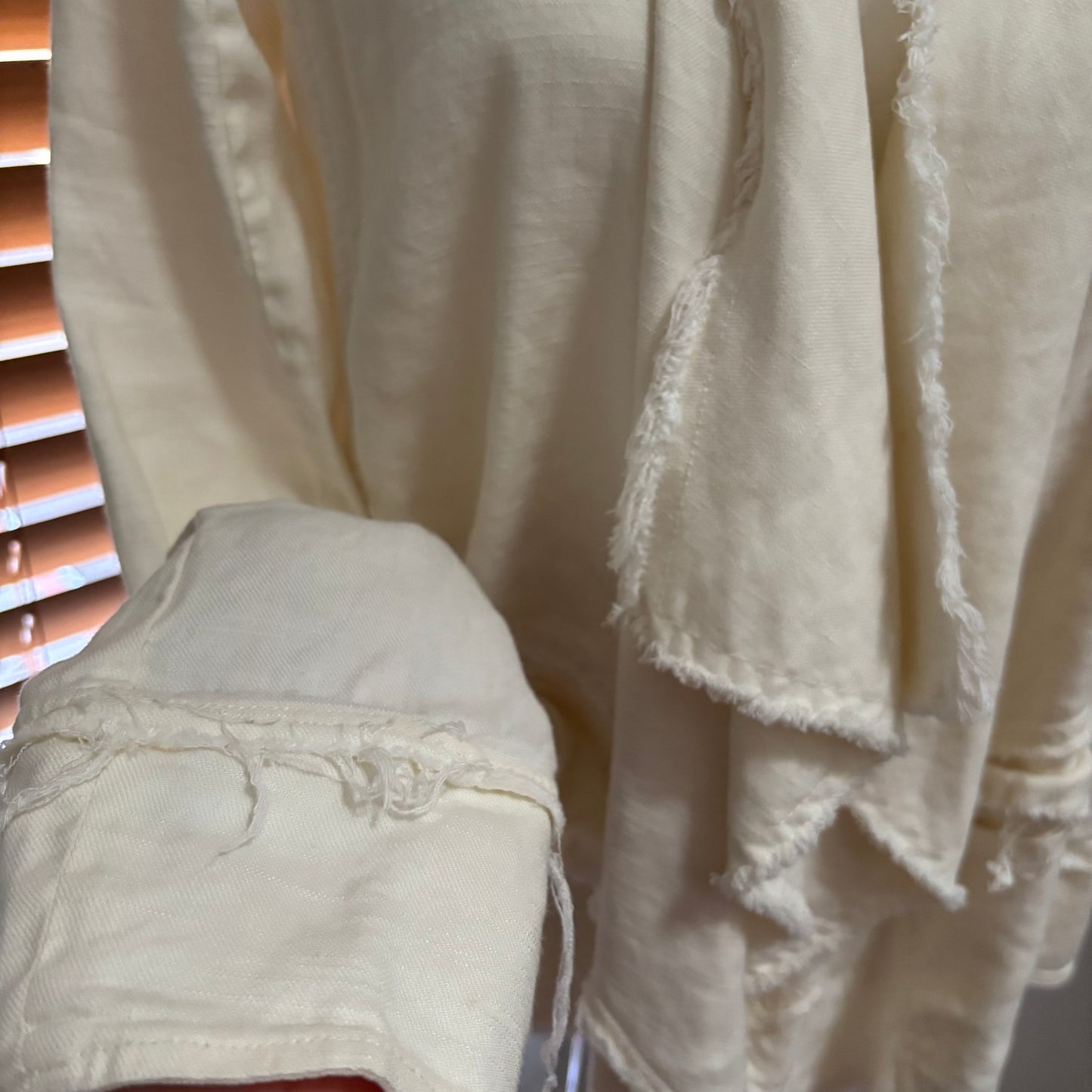 Free People Linen Blend Draped Open Front Jacket – Raw Hem – Size Small