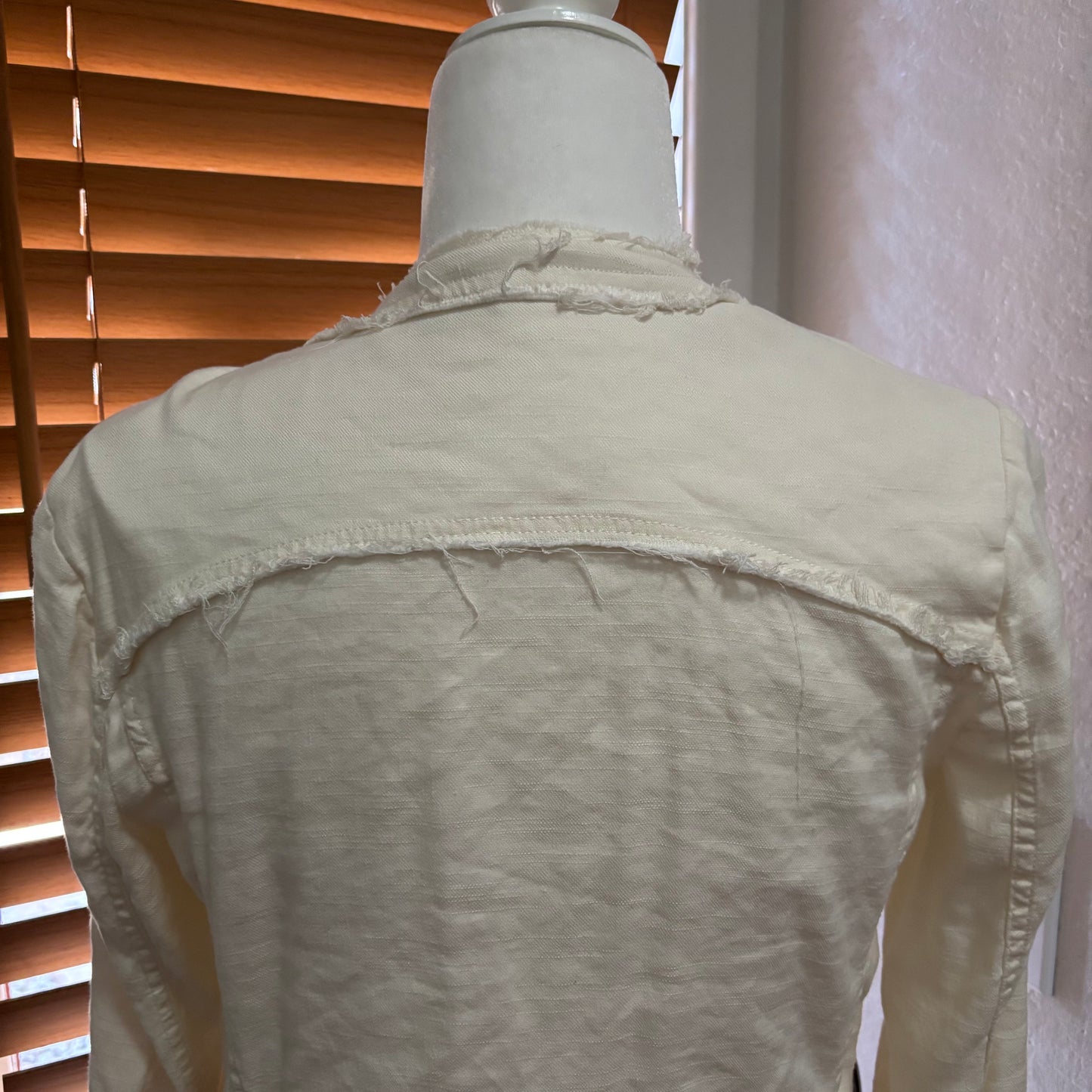 Free People Linen Blend Draped Open Front Jacket – Raw Hem – Size Small