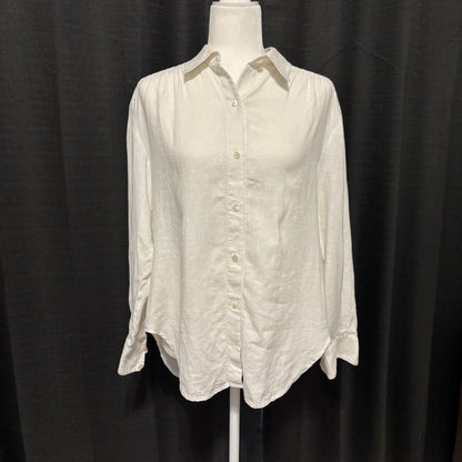 Out Of Office by Trina Turk Off White Linen Button Down Shirt Size Large