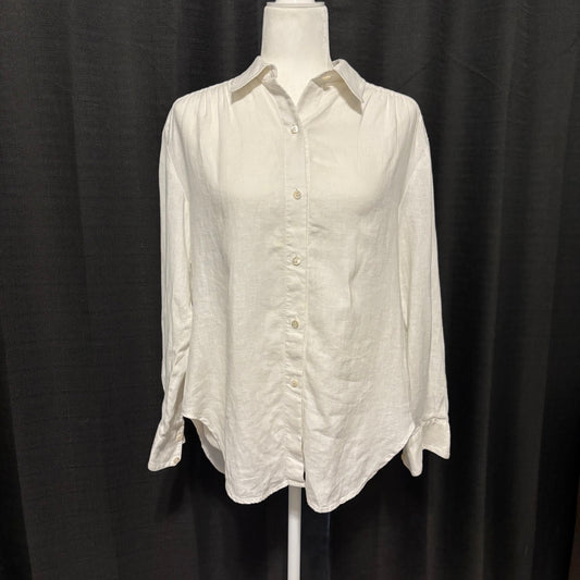 Out Of Office by Trina Turk Off White Linen Button Down Shirt Size Large