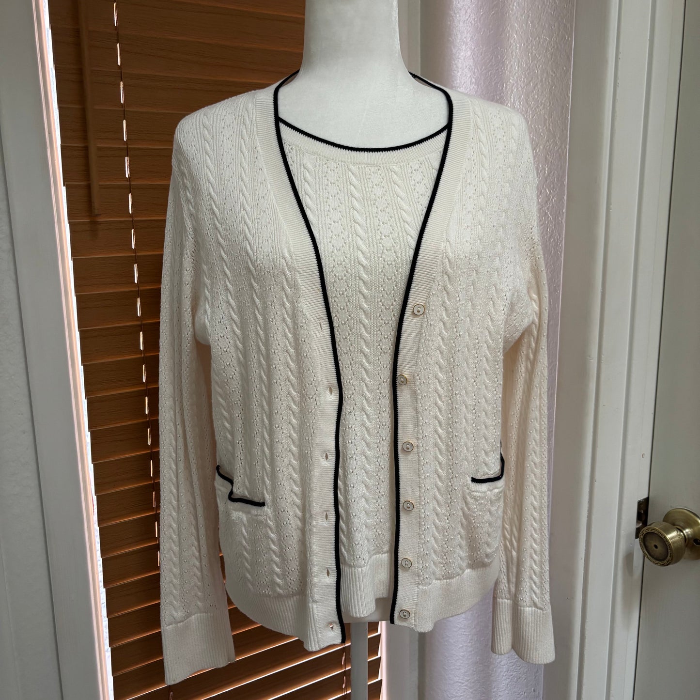 Brooks Brothers Cream Knit Cardigan & Matching Shell Top – Size Large
