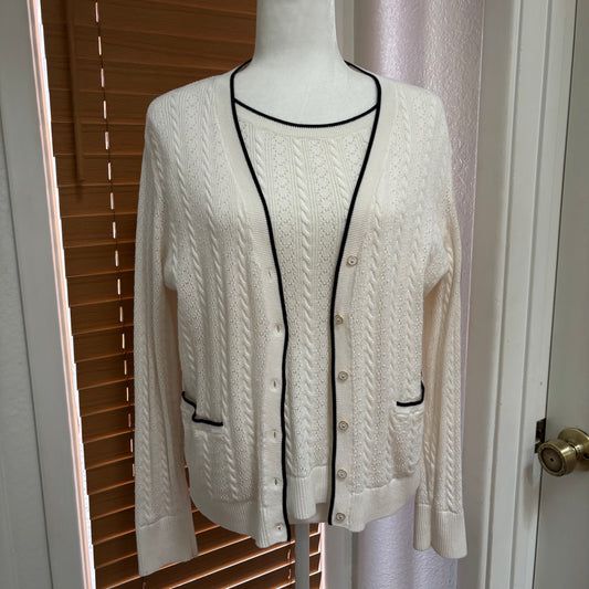 Brooks Brothers Cream Knit Cardigan & Matching Shell Top – Size Large