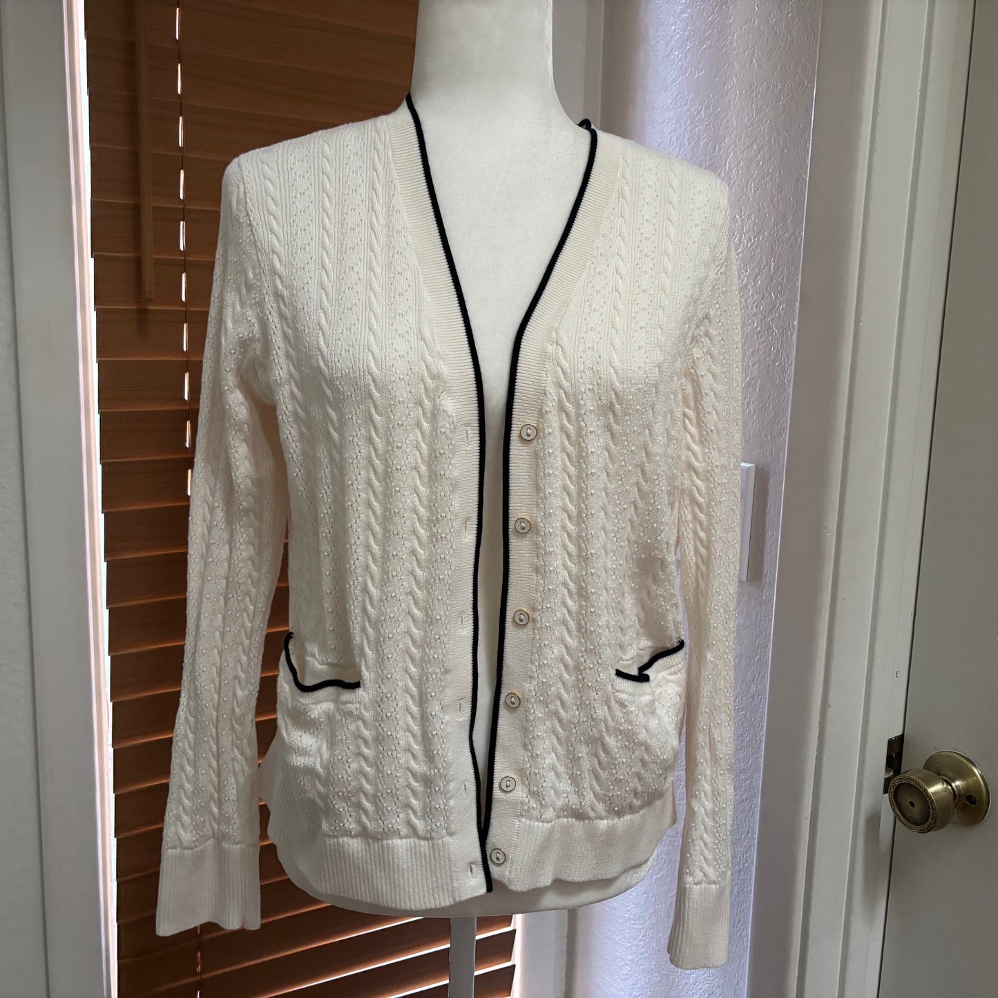 Brooks Brothers Cream Knit Cardigan & Matching Shell Top – Size Large
