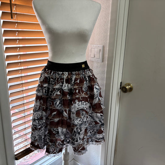 Cavalli Class Black & Brown Patterned Layered Skirt – Size 8