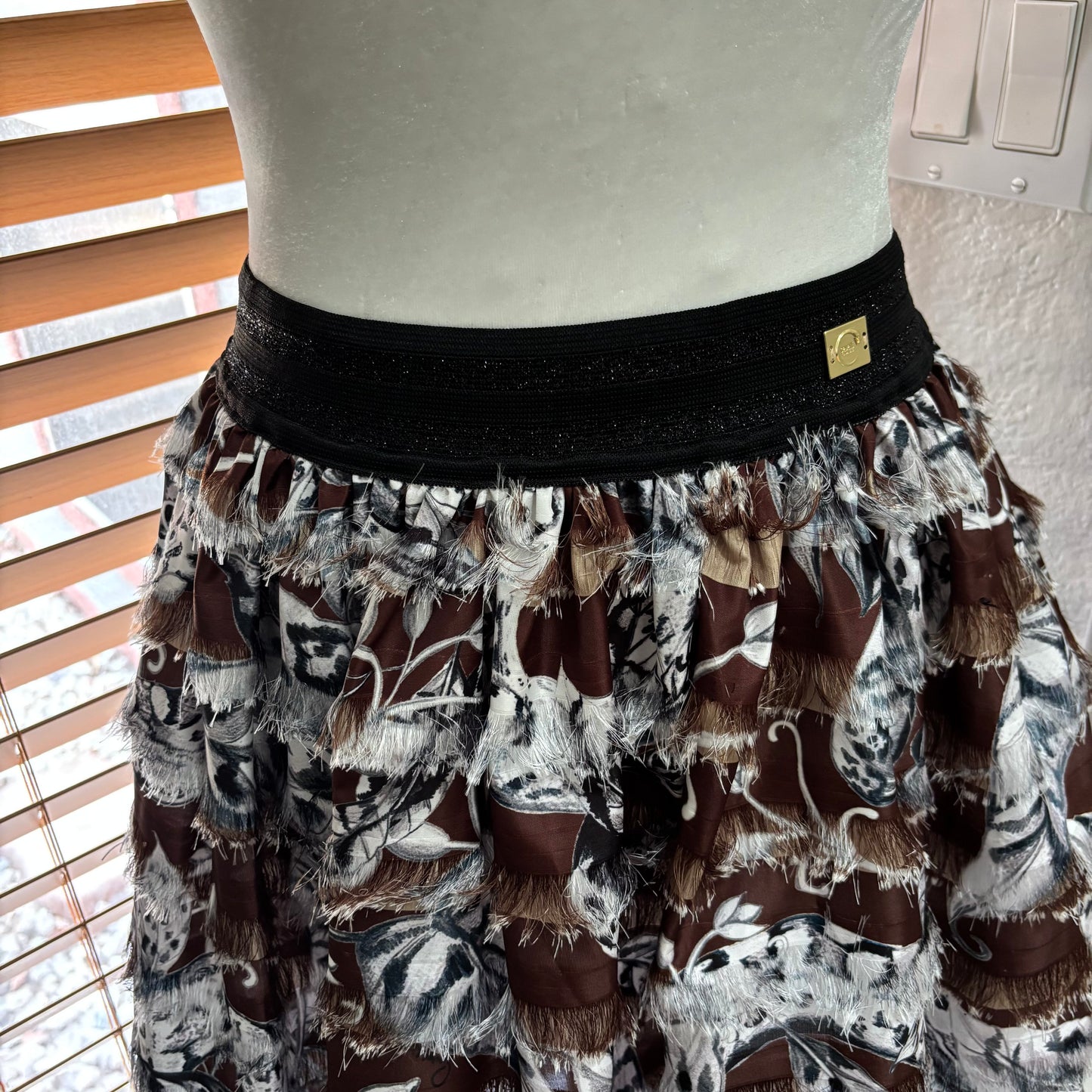 Cavalli Class Black & Brown Patterned Layered Skirt – Size 8
