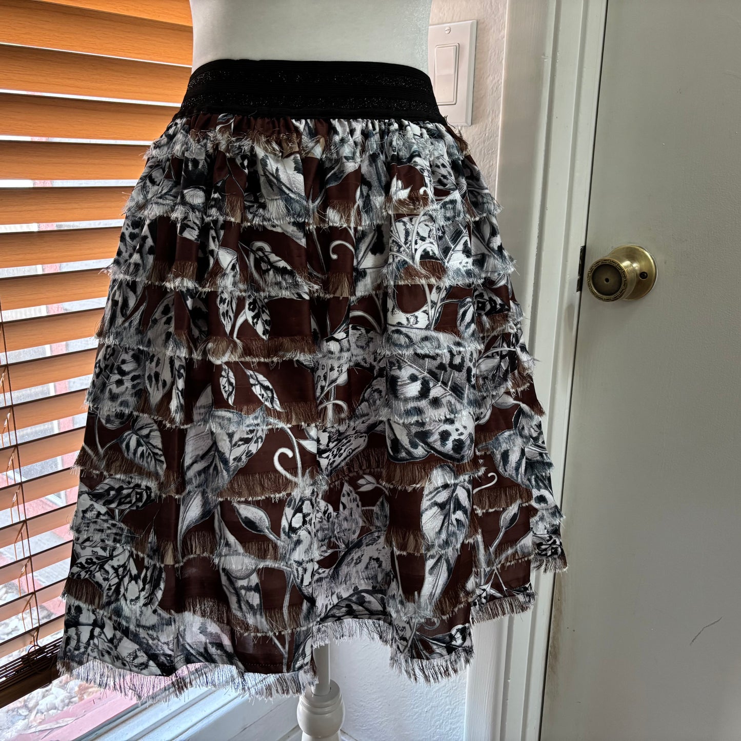 Cavalli Class Black & Brown Patterned Layered Skirt – Size 8