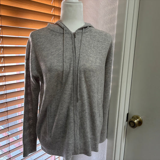 Charter Club 100% Cashmere Zip-Front Hooded Cardigan – Ice Grey Heather, Size Large