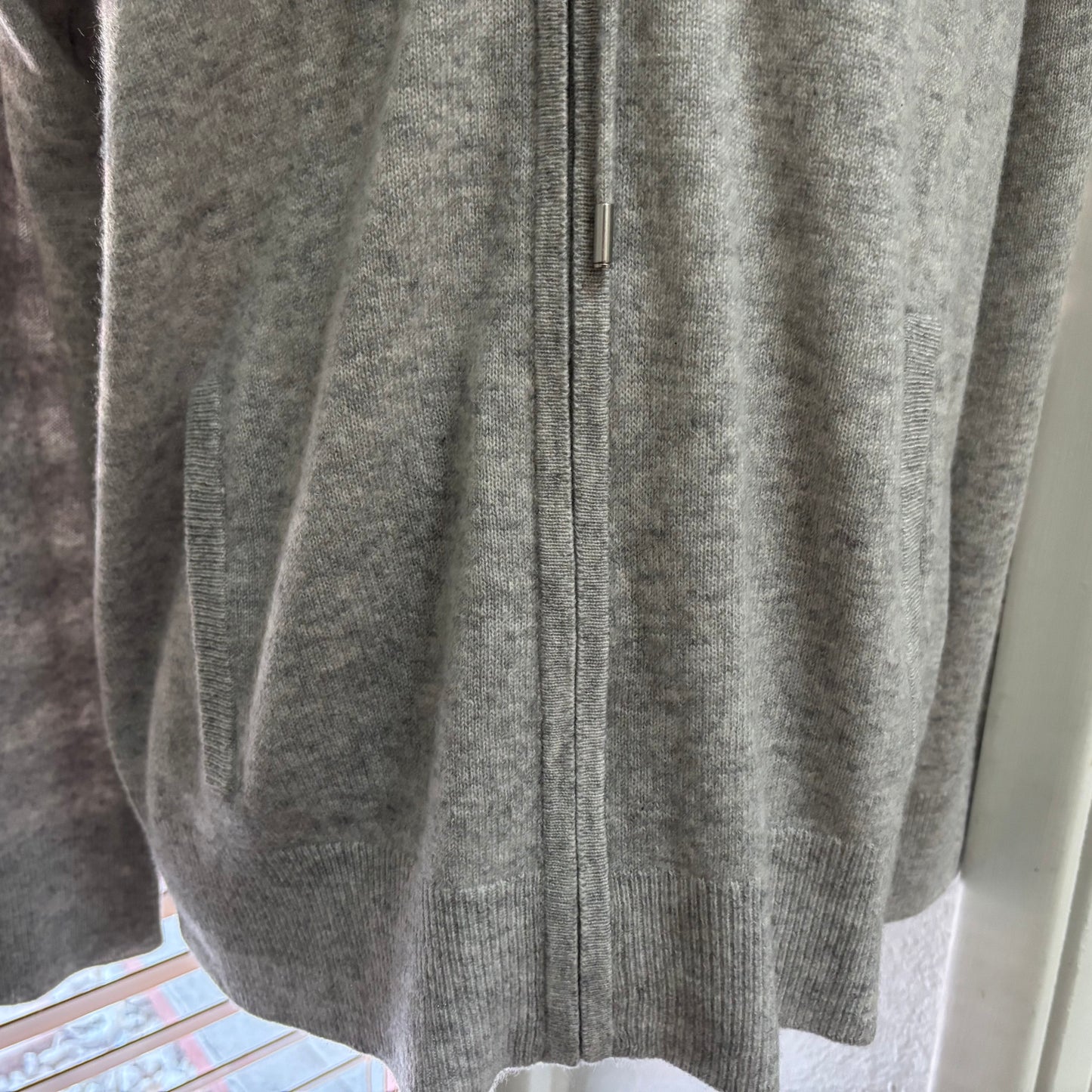 Charter Club 100% Cashmere Zip-Front Hooded Cardigan – Ice Grey Heather, Size Large