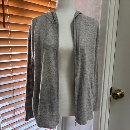 Charter Club 100% Cashmere Zip-Front Hooded Cardigan – Ice Grey Heather, Size Large