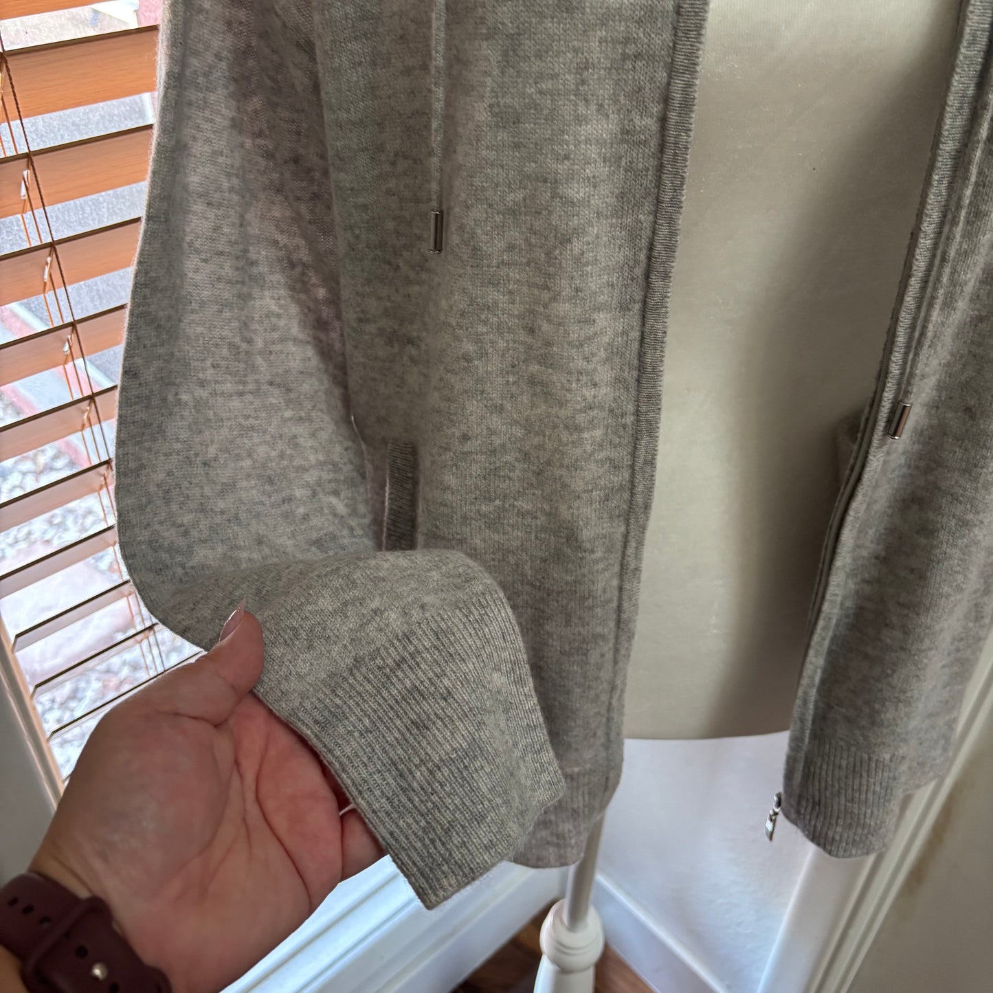 Charter Club 100% Cashmere Zip-Front Hooded Cardigan – Ice Grey Heather, Size Large