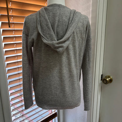 Charter Club 100% Cashmere Zip-Front Hooded Cardigan – Ice Grey Heather, Size Large