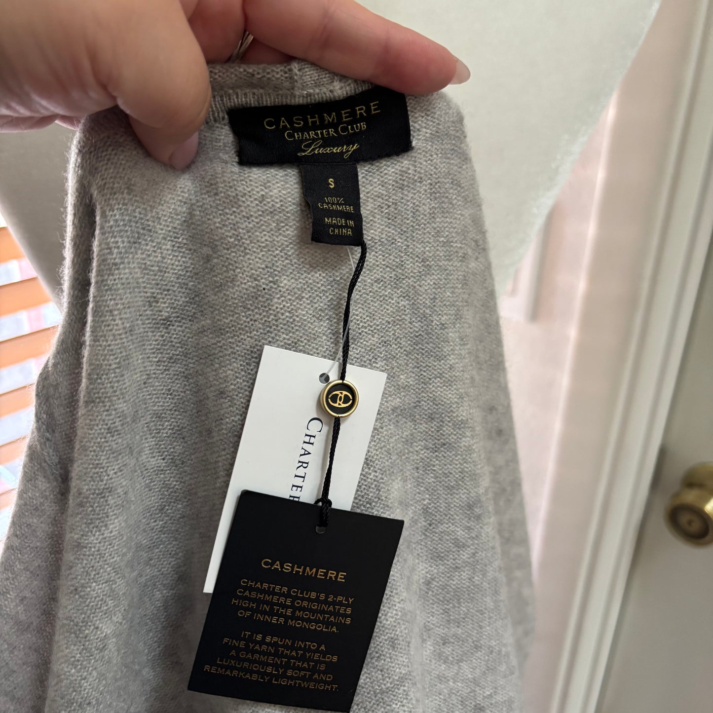 Charter Club 100% Cashmere Zip-Front Hooded Cardigan – Ice Grey Heather, Size Large