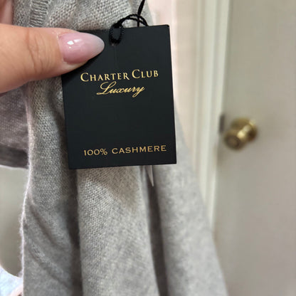 Charter Club 100% Cashmere Zip-Front Hooded Cardigan – Ice Grey Heather, Size Large