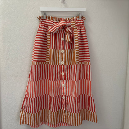 Who What Wear Striped Button Front Midi Skirt with Tie Waist – Size M