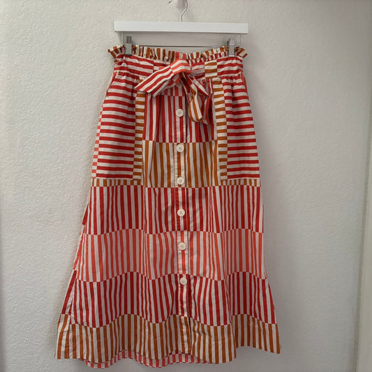 Who What Wear Striped Button Front Midi Skirt with Tie Waist – Size M