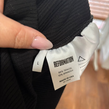Reformation Black Ribbed Bodycon Midi Skirt Women’s Size L