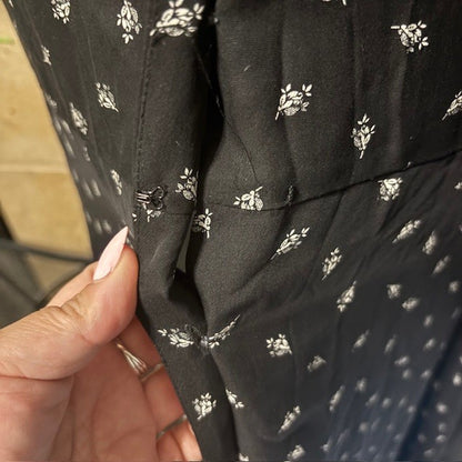 Lauren Ralph Lauren Black Silk Button-Up Dress with White Floral Print – Approx. Size 4/6
