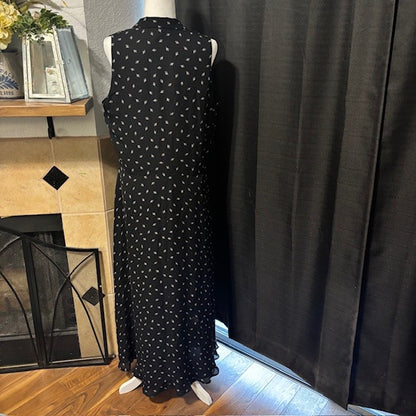 Lauren Ralph Lauren Black Silk Button-Up Dress with White Floral Print – Approx. Size 4/6